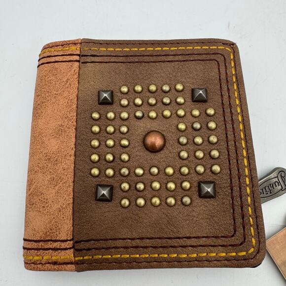 Justin RFID Western Bi-Fold Wallet Brown Studded Leather NWT - Picture 2 of 9